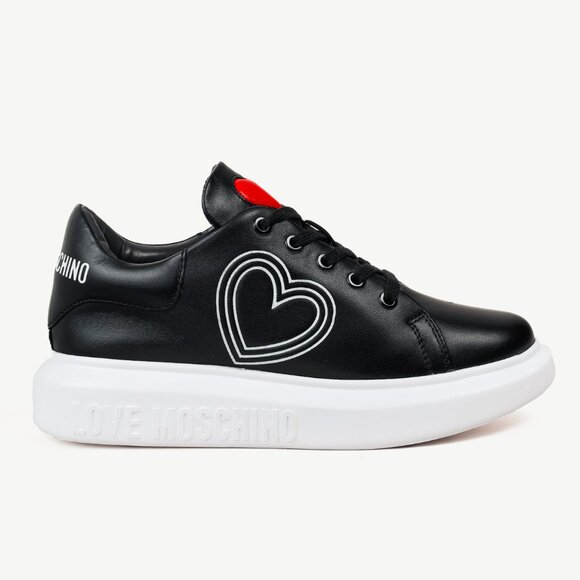 Love Moschino Logo Hearts Black PU Leather Sneakers